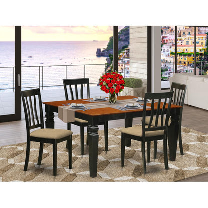 WEAN5-BCH-C 5 Pc Kitchen table set with a Dining Table and 4 Linen Kitchen Chairs in Black