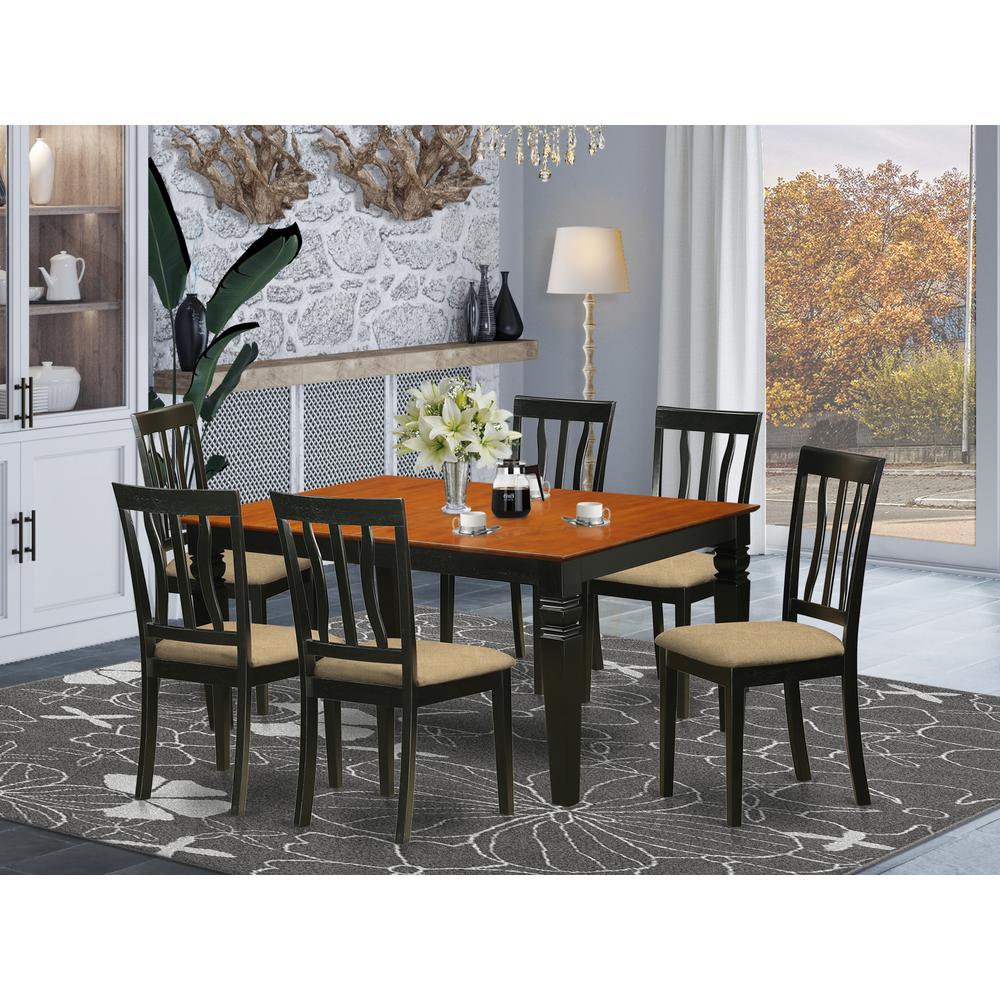 WEAN7-BCH-C 7 Pc Kitchen table set with a Dining Table and 6 Kitchen Chairs in Black