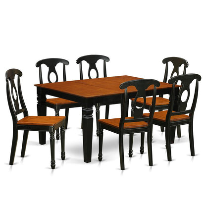 7  Pc  Dining  set  with  a  Kitchen  Table  and  6  Wood  Dining  Chairs  in  Black