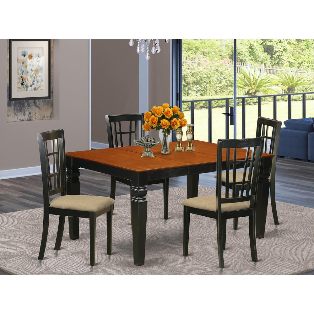 WENI5-BCH-C 5 Pc Dinette set with a Dining Table and 4 Linen Kitchen Chairs in Black