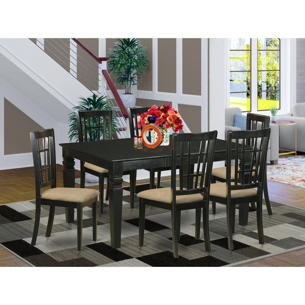 WENI7-BLK-C 7 PcTable and chair set for 6-Dining Table and 6 dinette Chairs