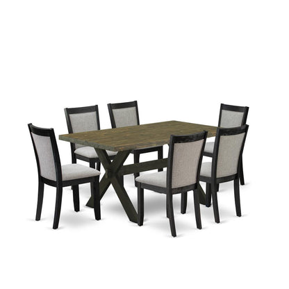 X676MZ606-7 7 Pc Dinette Set - Distressed Jacobean Wood Dining Table with 6 Shitake Parson Chairs - Wire Brushed Black Finish
