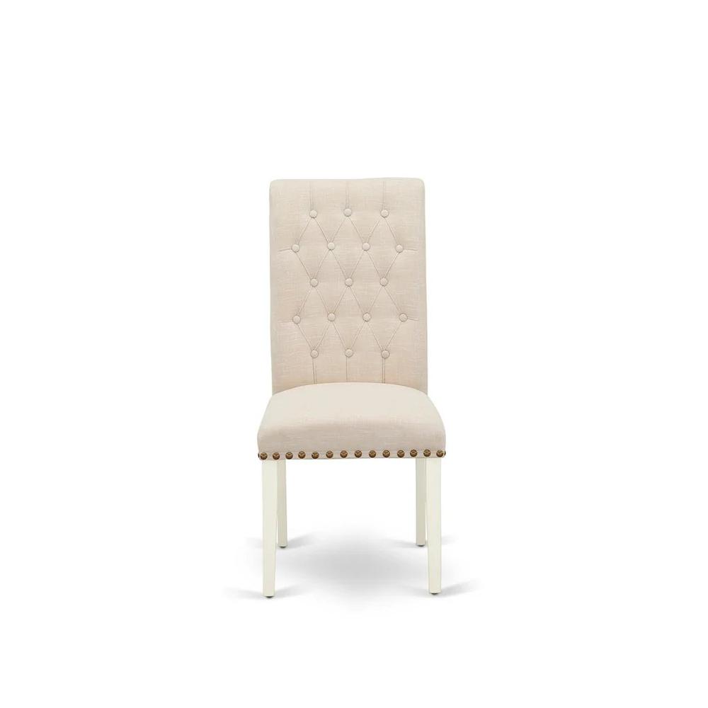 East West Furniture 5-Piece Dinner Table Set-A Mid Century Modern Table and 4Linen FabricDining Chairs with Button Tufted Back - Linen White Finish