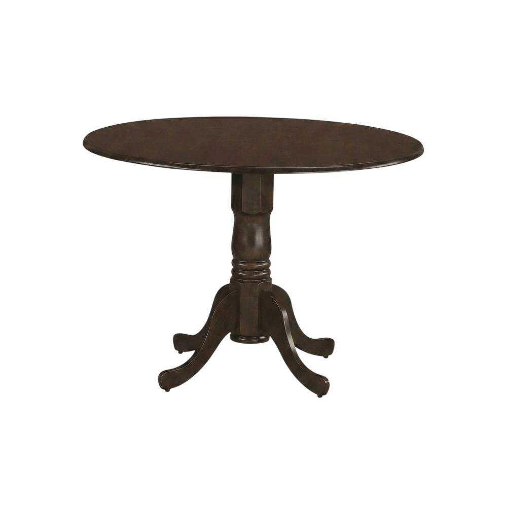 Saddle Brown Drop Leaf Round Table, Pedestal Base, Seats 4