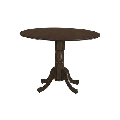 Saddle Brown Drop Leaf Round Table, Pedestal Base, Seats 4