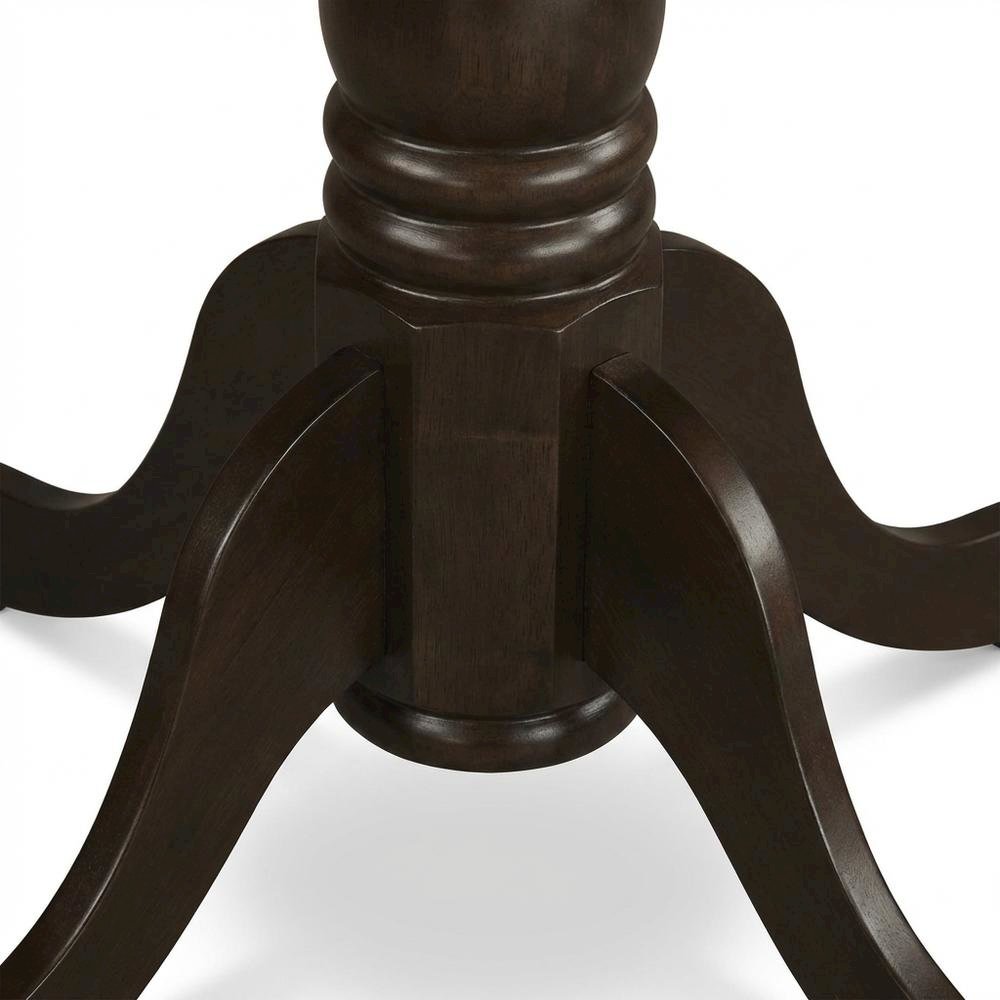Saddle Brown Drop Leaf Round Table, Pedestal Base, Seats 4