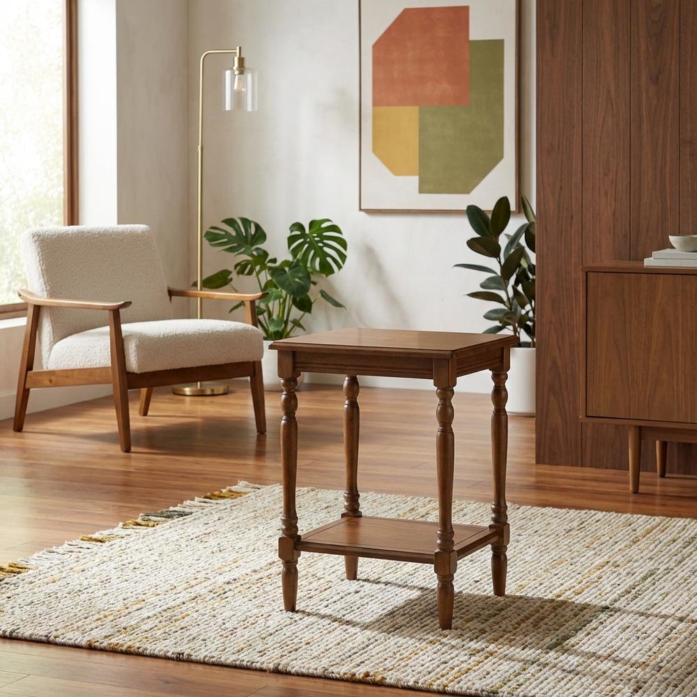 Antique Walnut End Table with Open Storage Shelf for Small Spaces Sturdy Design