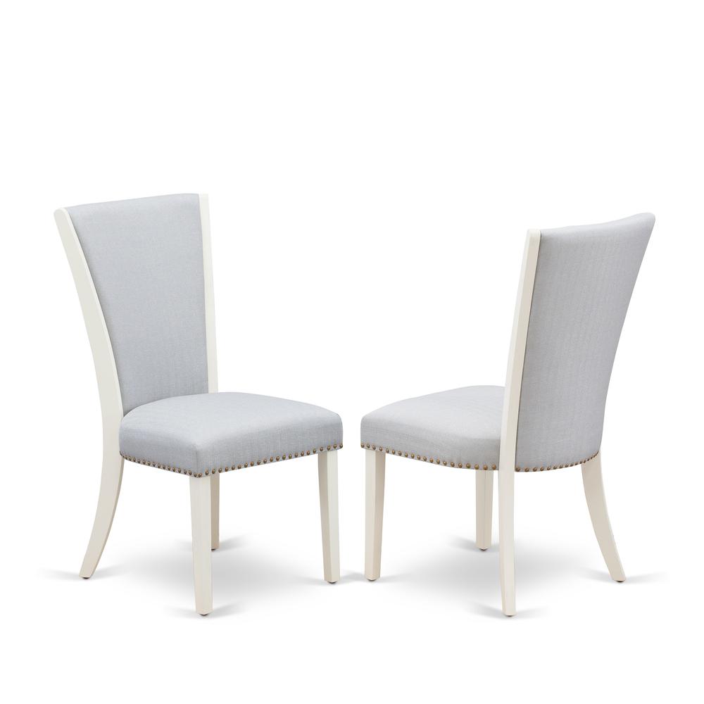 East West Furniture 9-Piece Dining Room Set Includes 8 Dining Chairs with Upholstered Seat and Stylish Back-Rectangular Dining Room Table - Cement and Wirebrushed Linen White Finish