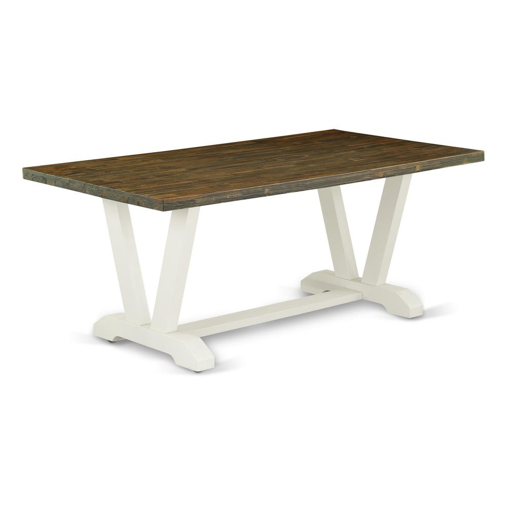 East West Furniture V077EL207-6 6-Pc Kitchen Dining Set- 4 Kitchen Chairs with Smoke Linen Fabric Seat and Button Tufted Chair Back - Rectangular Top & Wooden Legs Dining Room Table and Bench - Distre