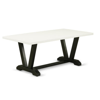 East West Furniture 5-Pc Dining room Set Included 4 Dining room chairs Upholstered Seat and Stylish Chair Back and Rectangular Dining Table with Linen White rectangular Dining Table Top - Black Finish
