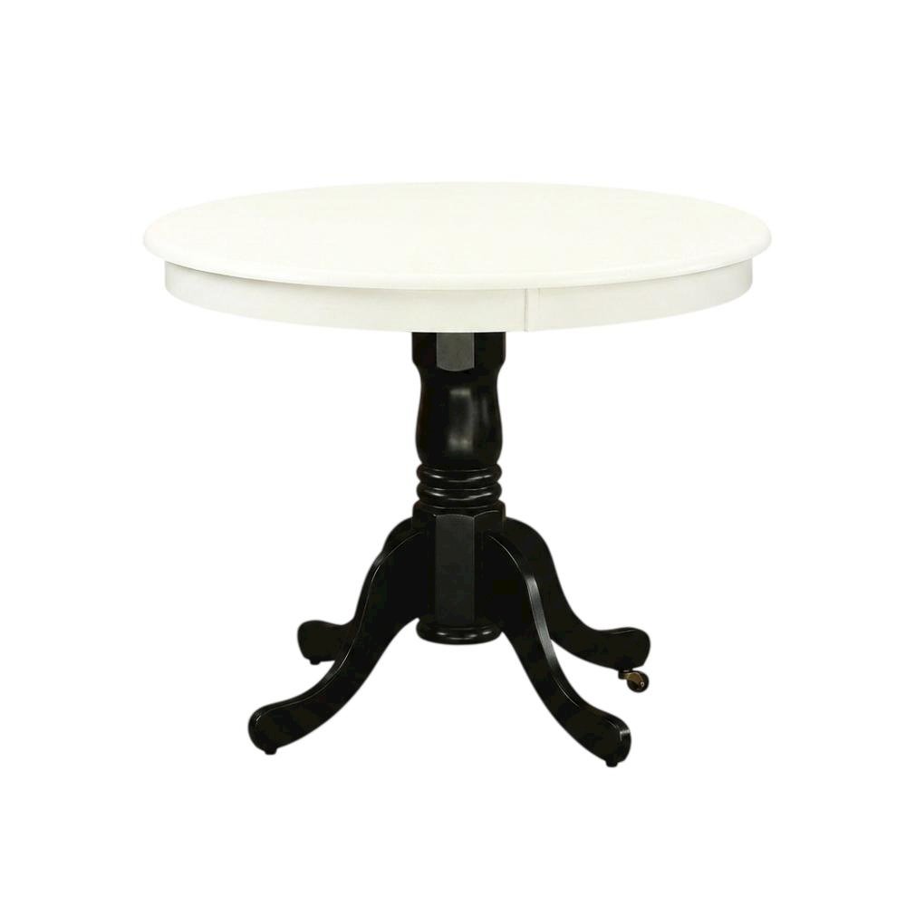 Linen White Round Pedestal Dining Table, Traditional, Seats 4