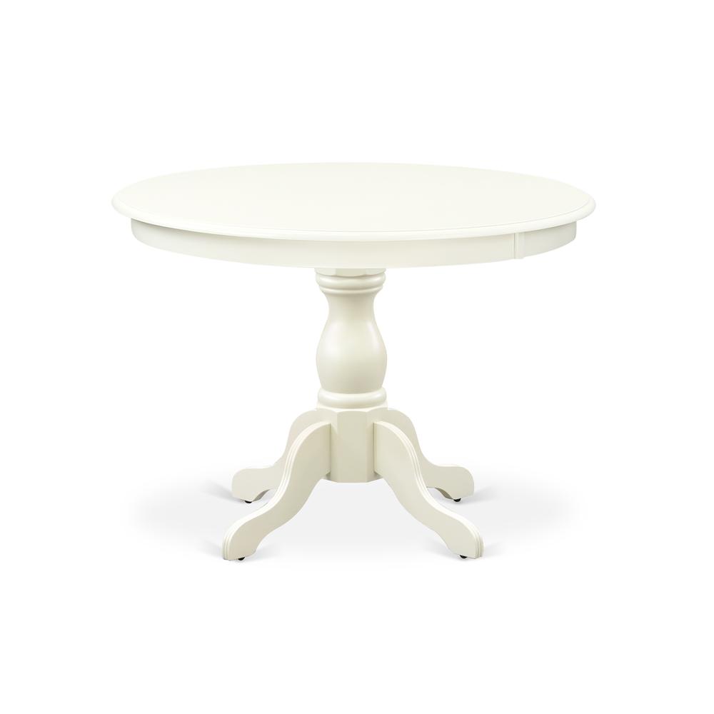East West Furniture HBDA5-LWH-W 5 Piece Modern Dining Table Set - Linen White Dinning Table and 4 Linen White Kitchen Chairs with Slatted Back - Linen White Finish