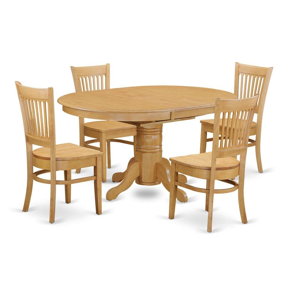Solid Wood Dining Table & Chairs 5-Piece Set with Leaf