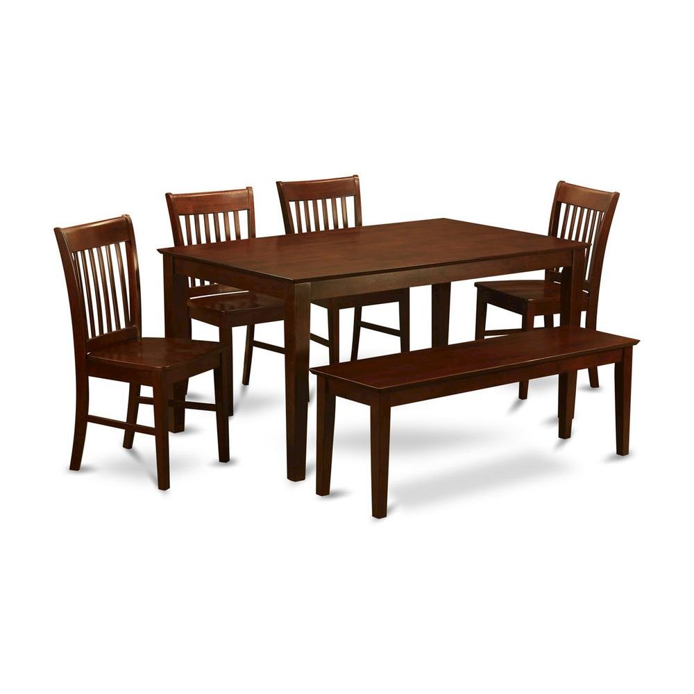 Solid Wood Dining Table with Chairs and Bench, Kitchen Set for 6 People