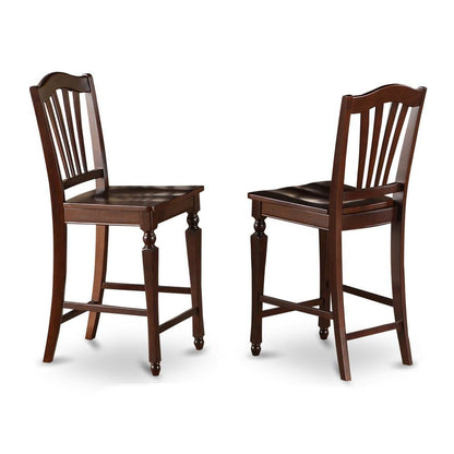 Counter Height Bar Stool, 24" Seat, Solid Mahogany Wood Seat, Set of 2
