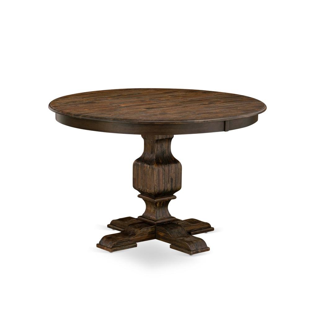 Rustic Round Kitchen Table, Distressed Jacobean Finish, Solid Wood, 48 Inch