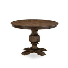 Rustic Round Kitchen Table, Distressed Jacobean Finish, Solid Wood, 48 Inch