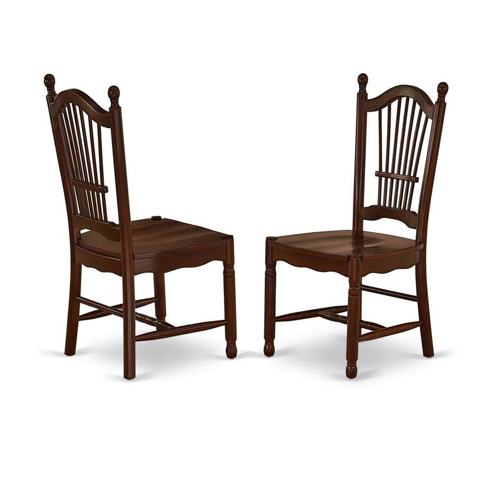 Mahogany Dining Chair, Wooden Seat, High Back, Set of 2, Asian Wood