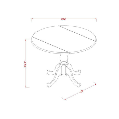 Round Table, Two 9" Drop Leaves, Saddle Brown Finish, Solid Wood, Drop Leaf