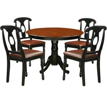5 Piece Dining Furniture Set, Round Table, 4 Leather Chairs, Cherry and Black