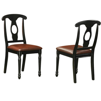 5 Piece Dining Furniture Set, Round Table, 4 Leather Chairs, Cherry and Black