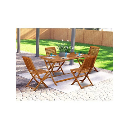 AECM7CANA - 7 Piece Superior Bistro Table Set - Attractive Outdoor Patio Table with 6 Folding Patio ArmChairs- Natural Oil Finish