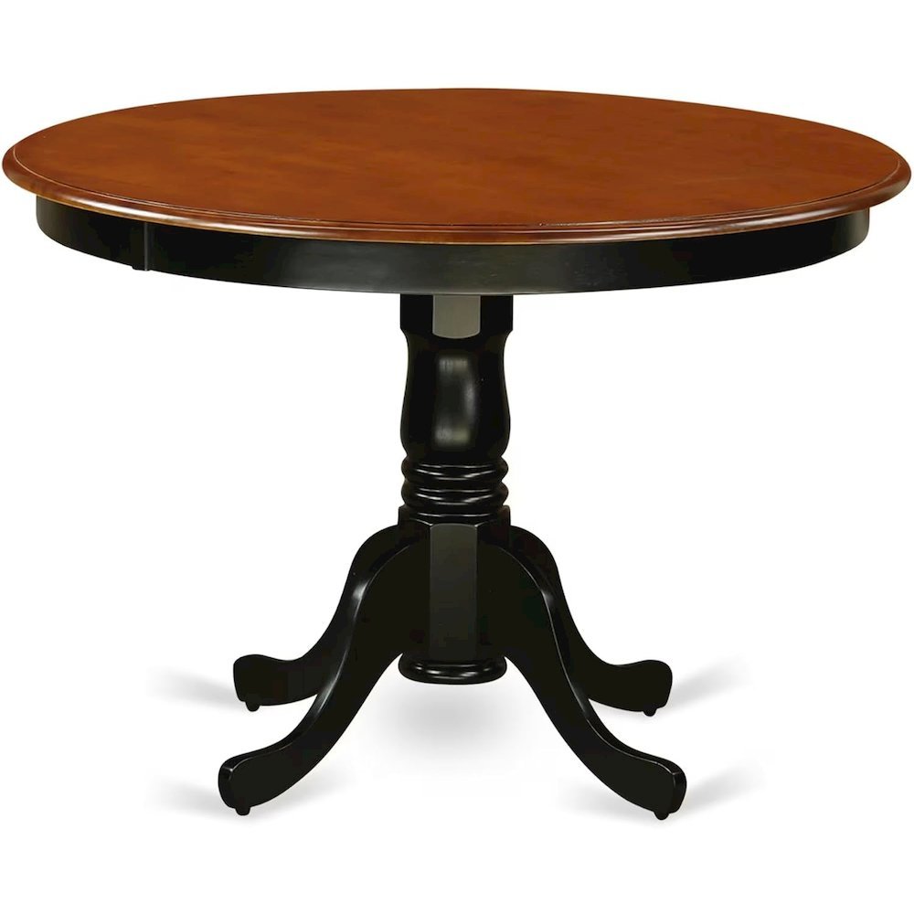 5 Piece Dining Furniture Set, Round Table, 4 Leather Chairs, Cherry and Black