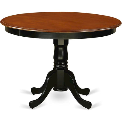5 Piece Dining Furniture Set, Round Table, 4 Leather Chairs, Cherry and Black