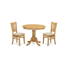 Solid Wood Round Dining Table & Chairs 3-Piece Set, Small Dinette, Oak