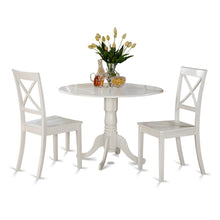 3-Piece Dining Set, Round Table, Drop Leaf, 2 Wood Chairs, Linen White Finish