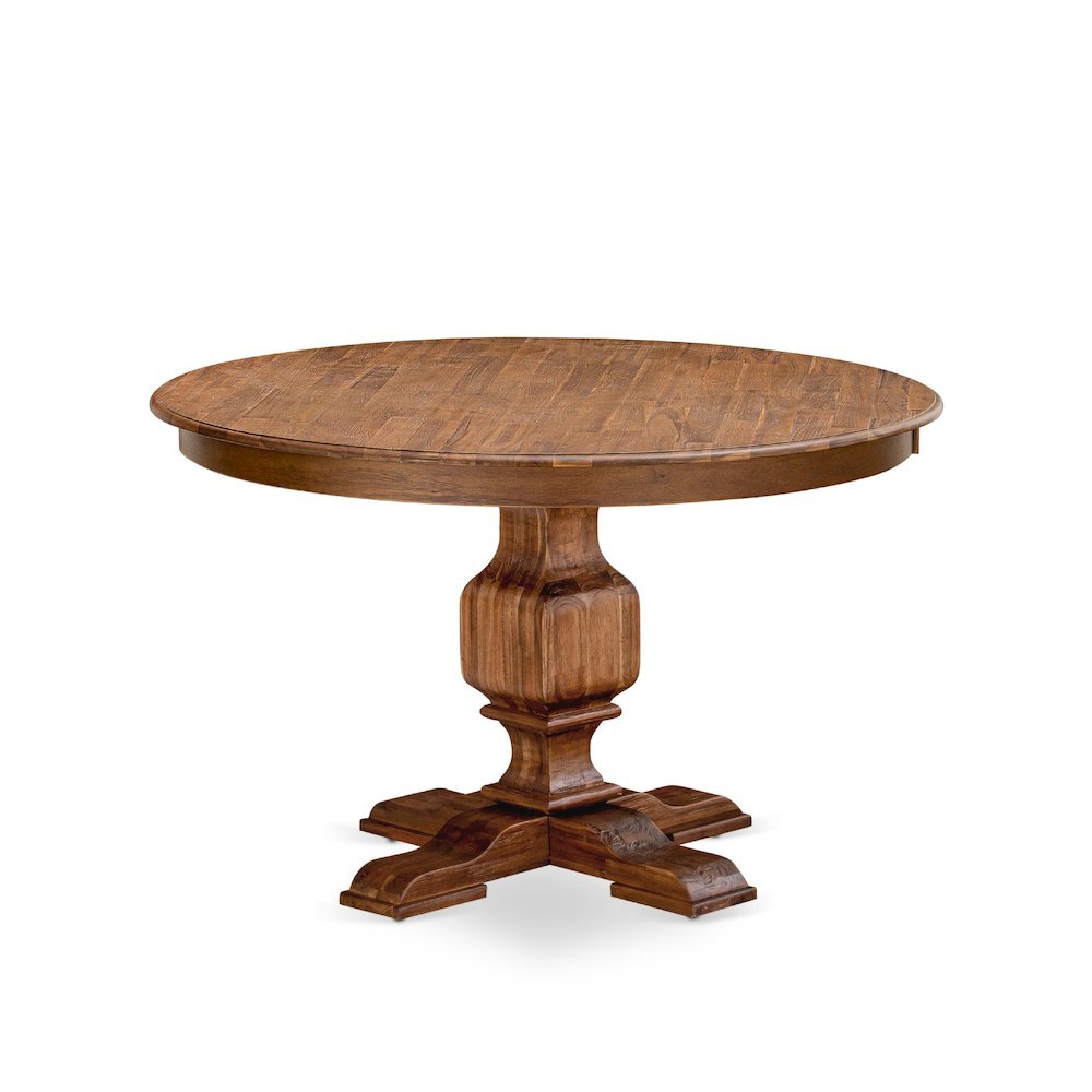 Rustic Round Dining Table, Antique Walnut Finish, Wood, 48 Inch