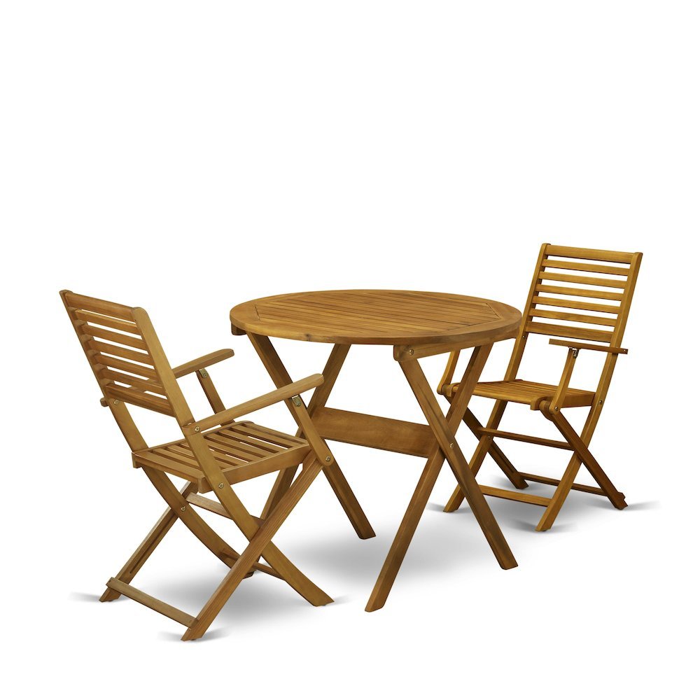 Solid Wood 3-Piece Patio Furniture Set with Bistro Table and Chairs