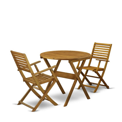 Solid Wood 3-Piece Patio Furniture Set with Bistro Table and Chairs