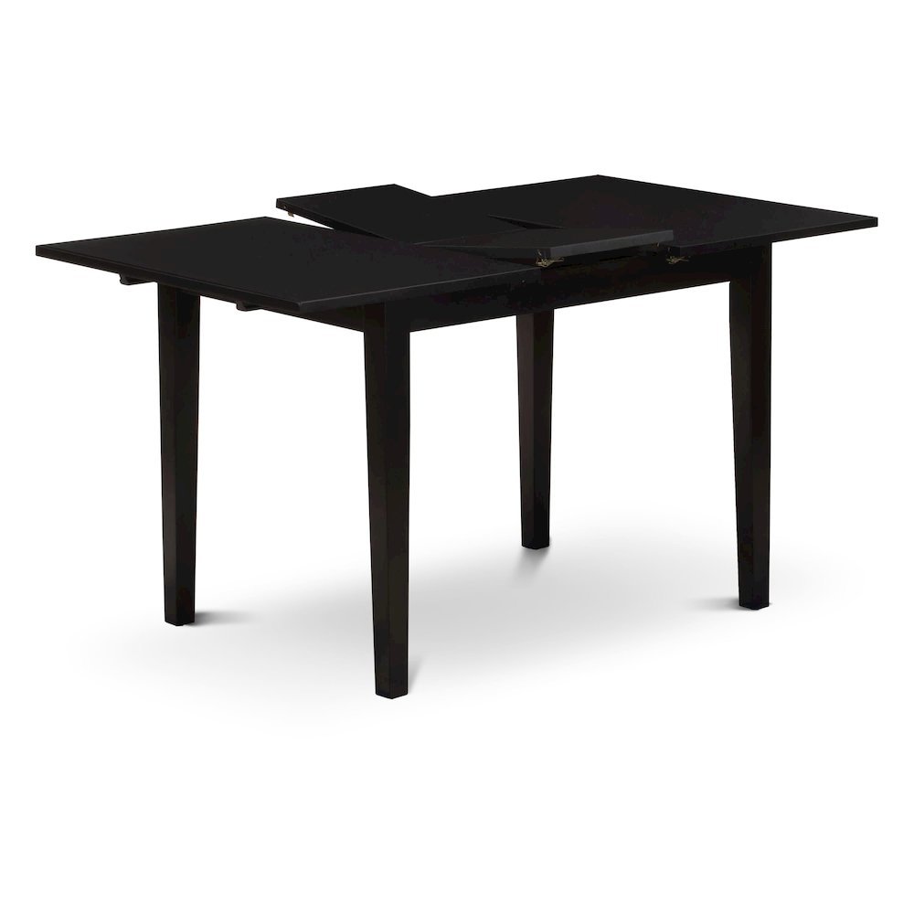 Rectangular Wood Dining Table, Black Finish, Butterfly Leaf, Solid Wood