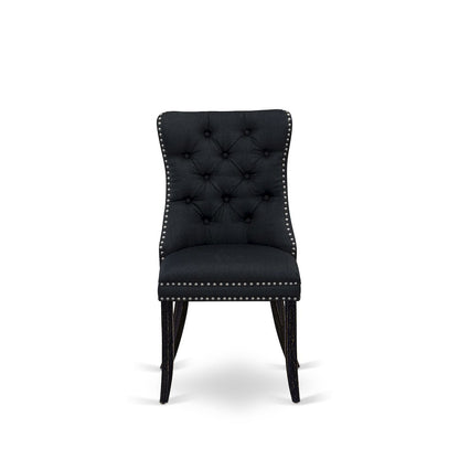 5-Pc Dining Room Set Of A Dinner Table, 4 Black Linen Fabric Kitchen Chair