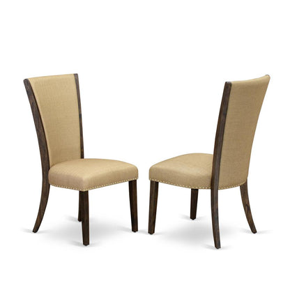East West Furniture V796VE703-7 7Pc Dinette Sets for Small Spaces Includes a Rectangular Table and 6 Parson Dining Chairs with Brown Color Linen Fabric, Medium Size Table with Full Back Chairs, Distre
