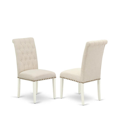 East West Furniture 6-Piece Table Dining Set-Light Beige Linen Fabric Seat and Button Tufted Chair Back Parson Dining chairs, A Rectangular Bench and Rectangular Top Wood Kitchen Table with Hardwood L