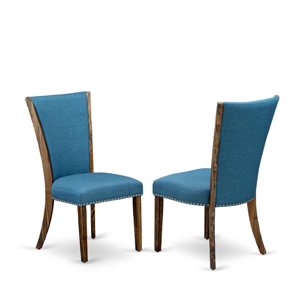 East West Furniture V797VE721-5 5Pc Kitchen Table Set Includes a Rectangular Table and 4 Parson Chairs with Blue Color Linen Fabric, Distressed Jacobean and Cement Finish
