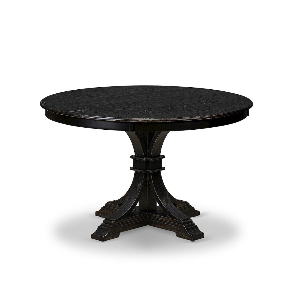 7 Piece Kitchen Table Set Includes 48" Round Table In Black Color