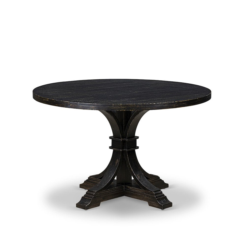 7-Piece Dining Table Set A Wood Table, 6 Black Linen Fabric Upholstered Chairs