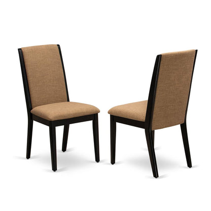 East West Furniture X627LA147-7 7-Piece Awesome Dining Table Set a Superb Linen White Wood Dining Table Top and 6 Stunning Linen Fabric Parson Chairs with Stylish Chair Back, Wire Brushed Black Finish