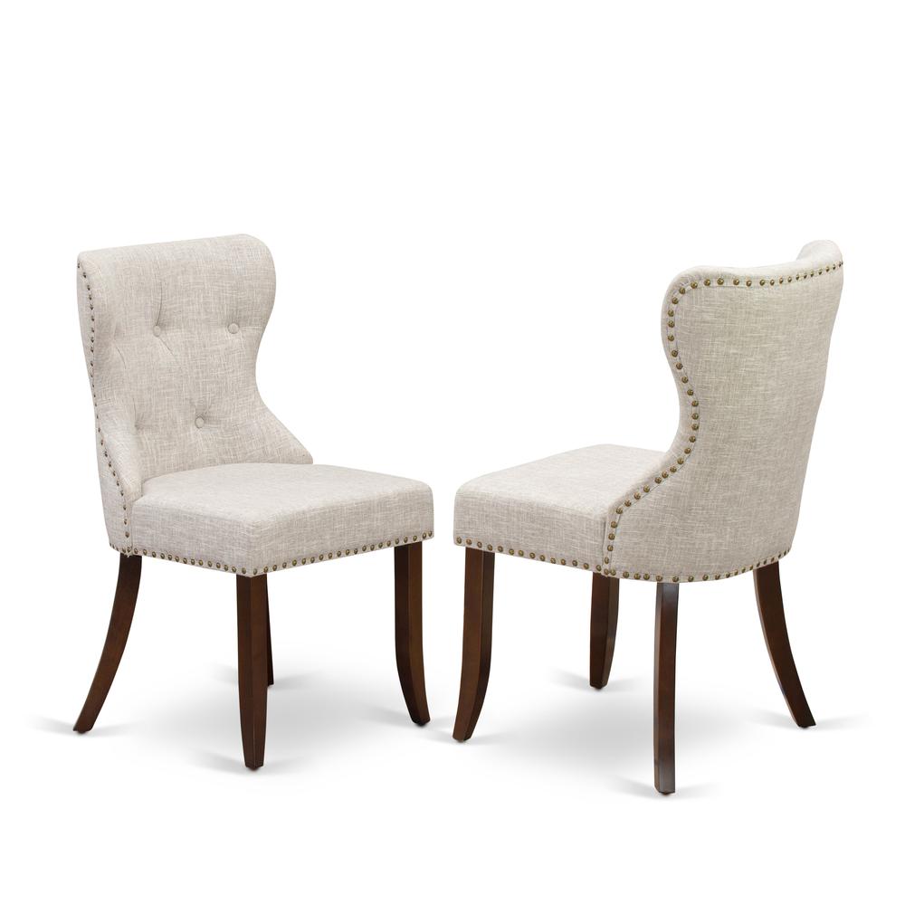 East-West Furniture PSSI5-MAH-35 - A kitchen table set of 4 amazing dining room chairs using Linen Fabric Doeskin color and a fantastic 12" butterfly leaf rectangle wooden table in Mahogany Finish