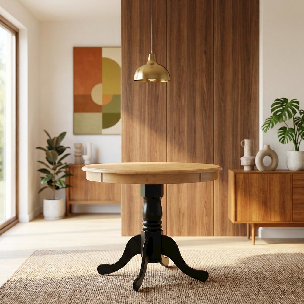 Oak Black Round Pedestal Dining Table, Traditional, Seats 4