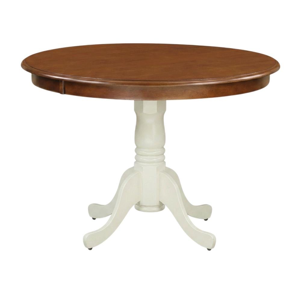 Mahogany Linen White Round Pedestal Table, Seats 4