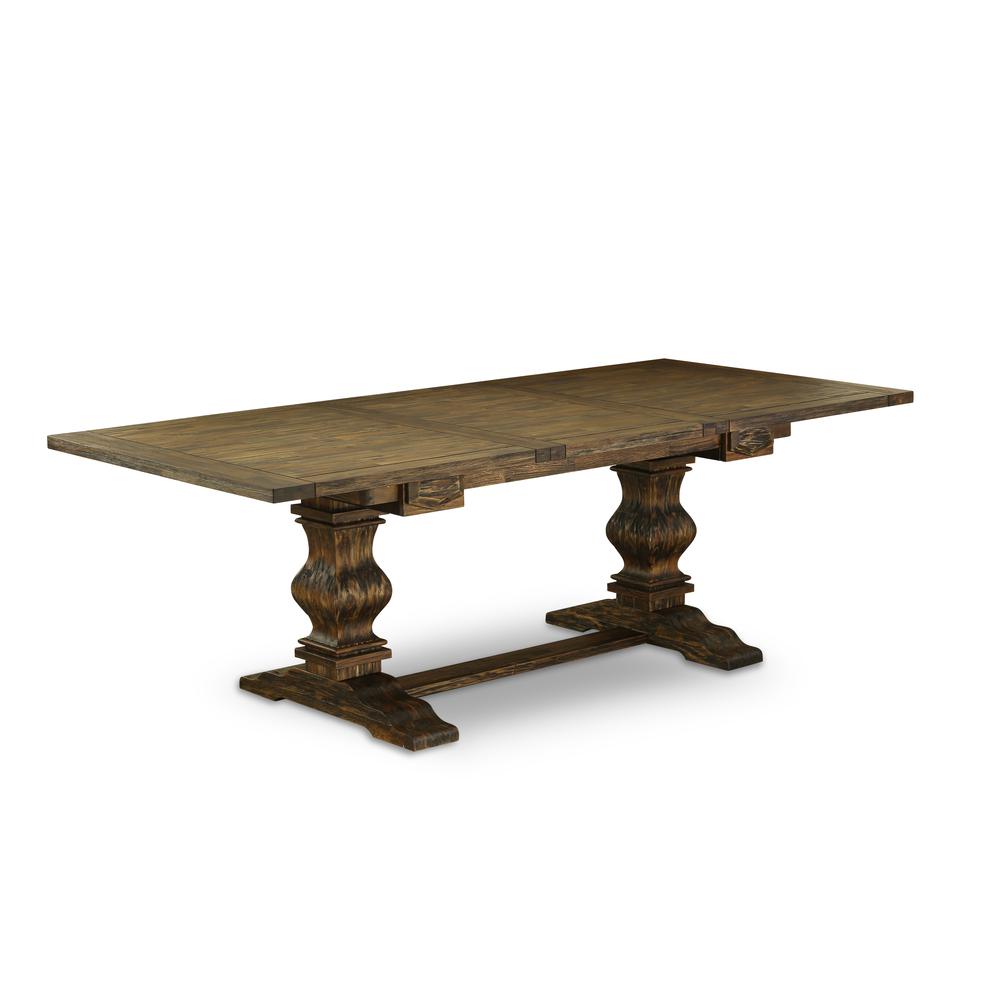7 Piece Dining Table Set Consist of a Rectangle Removable Leaf Kitchen Table and 6 Light Beige Linen Fabric Parson Chairs, 42x92 Inch, Jacobean