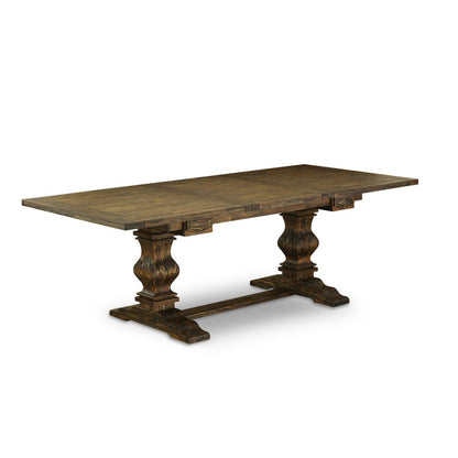 7 Piece Dining Table Set Consist of a Rectangle Removable Leaf Kitchen Table and 6 Light Beige Linen Fabric Parson Chairs, 42x92 Inch, Jacobean