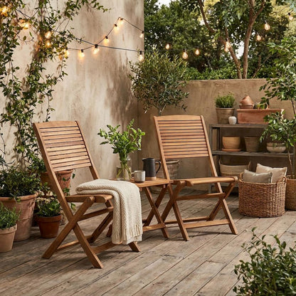 Oil-Finish Wooden Outdoor Patio Chair Set of 2 - Durable Finish, Foldable Design