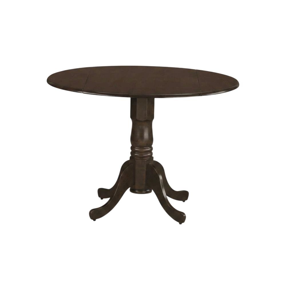 Saddle Brown Drop Leaf Round Table, Pedestal Base, Seats 4