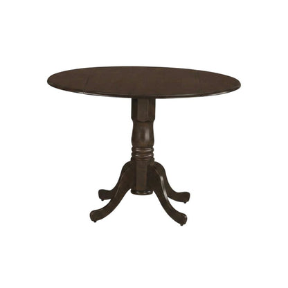 Saddle Brown Drop Leaf Round Table, Pedestal Base, Seats 4
