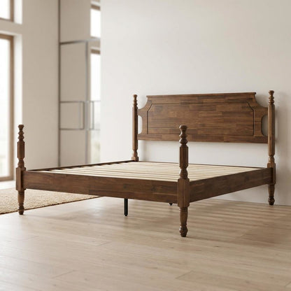 Solid Wood Platform Bed with Headboard, Traditional King Size